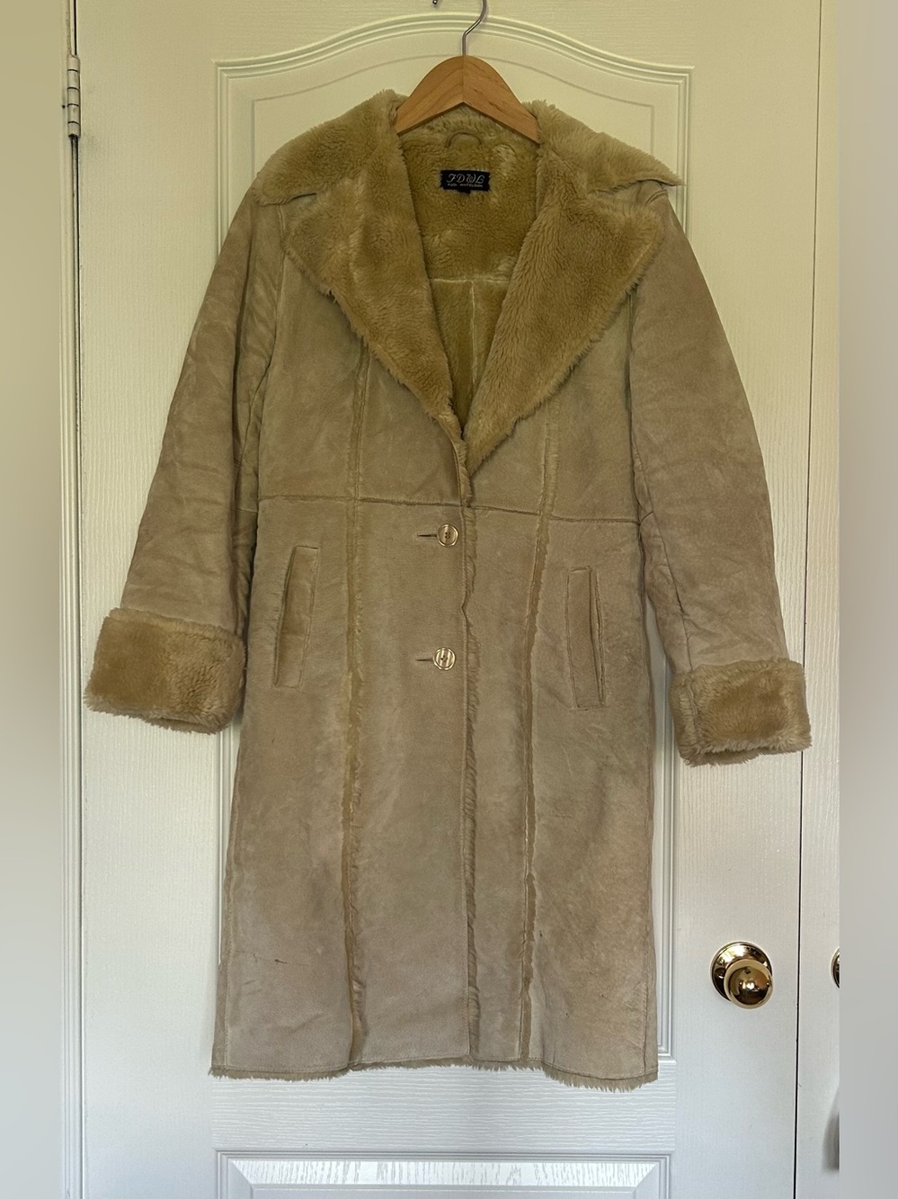 Vintage Beige Faux Shearling Long Trench Coat